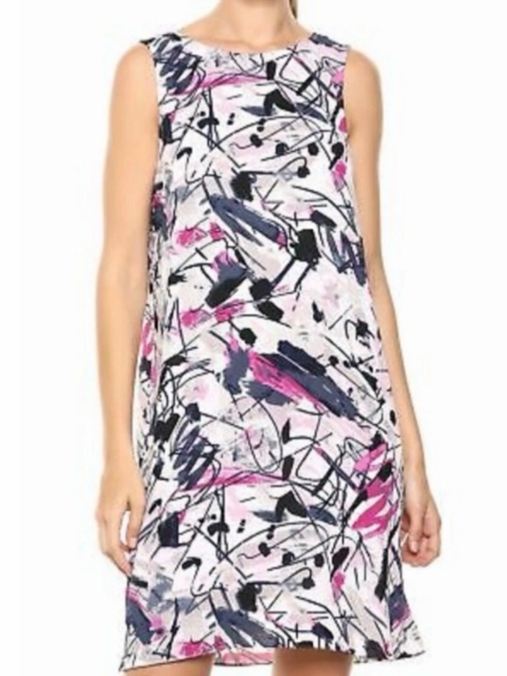 NIC+ZOE Femme Sleeveless Shift Dress Pink & Black Abstract Graffiti Print Small